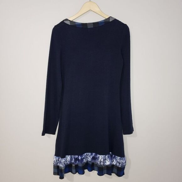 Papillon Small Long Sleeve Blue Lace Check Ruffles Grannycore Dress - Picture 5 of 12